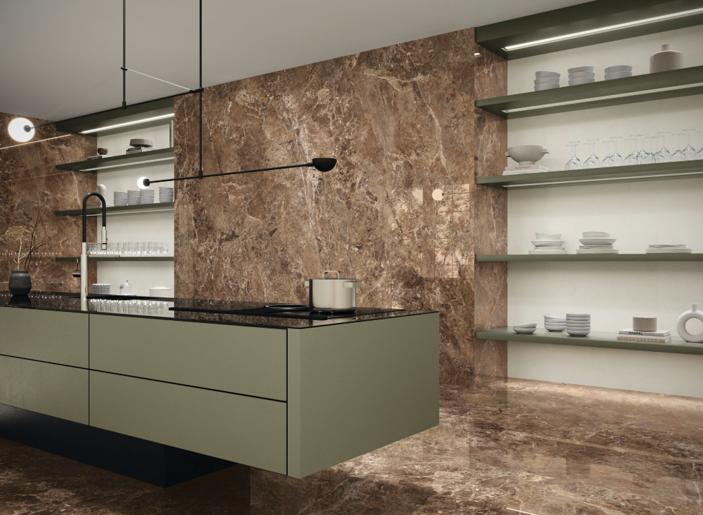 Carrelage effet marbre en cuisine - Strapex Maroc
